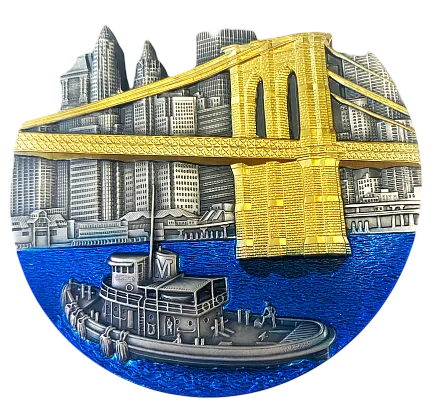 Монета "Бруклинский мост",  2022 г., Серебро, 155,5 гр., проба 999, КОНГО