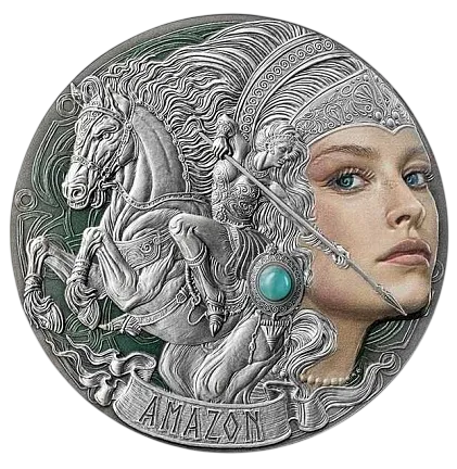 Монета "Амазонка", 2024 г., Серебро, 62,2 гр., проба 999, КАМЕРУН