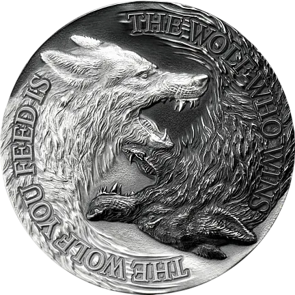 Монета "Два волка",  2021 г., Серебро, 31,1 гр., проба 999, НИУЭ