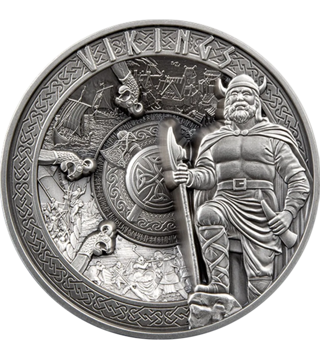 Монета "Викинги ", 2023 г., Серебро, 1 000 гр., проба 999, САМОА