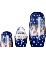Монета "Дед Мороз и Снегурочка (матрешка)", 2026 г., Серебро, 31,1 гр., проба 999, СОЛОМОНОВЫ ОСТРОВА