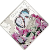 Монета "Стеклянная бабочка", 2014 г., Серебро, 50 гр., проба 925, ПАЛАУ