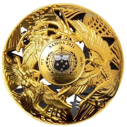 Монета "Рай и Ад", 2021 г., Серебро, 62,2 гр., проба 999, САМОА