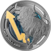 Монета "Бычий и медвежий рынок (рутениевое покрытие)", 2025 г., Серебро, 31,1 гр., проба 999, НИУЭ